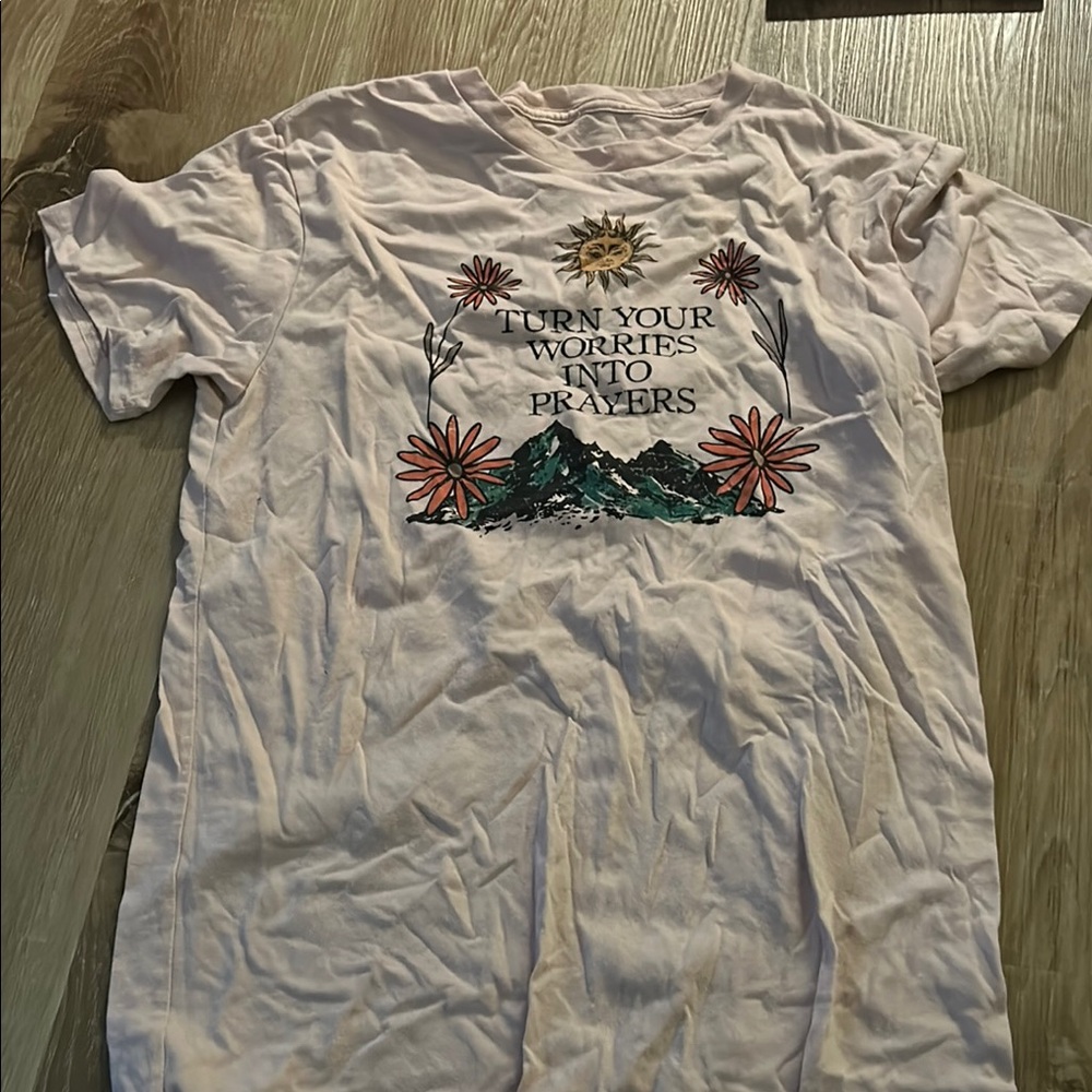 Graphic Tee with Floral and Sun Design